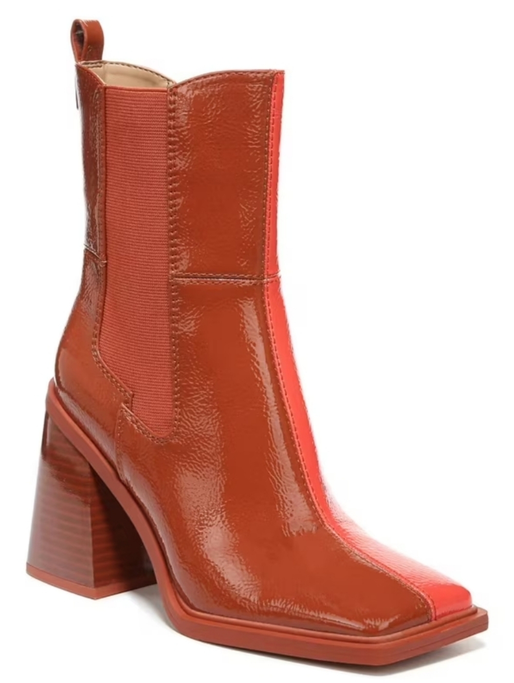 Circus by Sam Edelman Two-Tone Toffee and Poppy Patent Chelsea Lauren Boots Mod